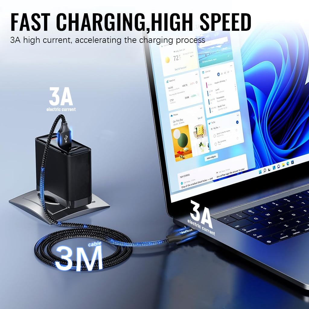 Verilux 10ft USB C Charging Cable Data Cable USB A to Type C Cable Travel USB to Type C Cable Data Cable Long Braided Nylon Type C Cable for Phone, Tablet Verilux 10ft USB C Charging Cable Data Cable USB A to Type C Cable Travel USB to Type C Cable Data Cable Long Braided Nylon Type C Cable for Phone, Tablet